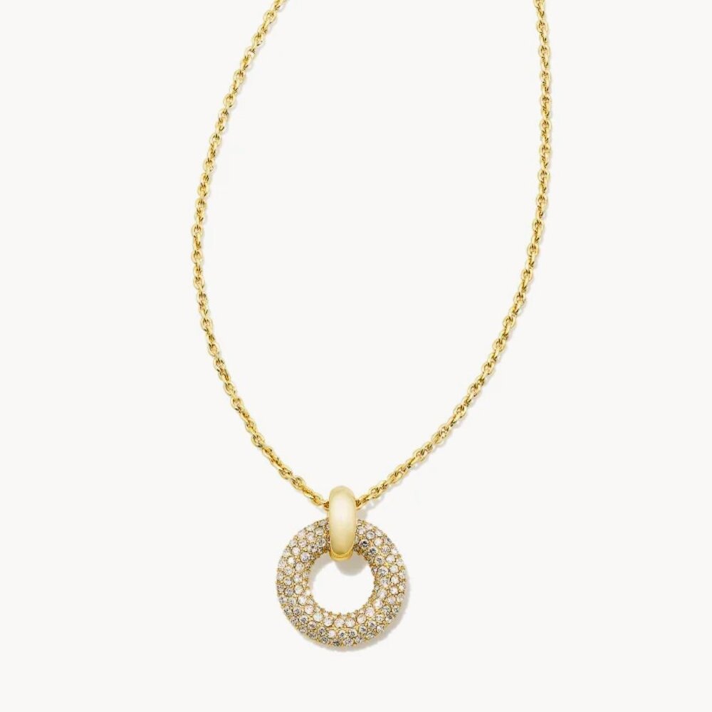 Kendra Scott Mikki Gold Pave Short Pendant Necklace in White Crystal